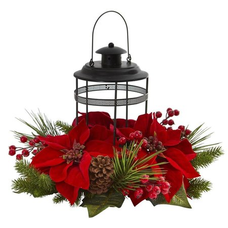 NEARLY NATURALS Poinsettia Berry Pine Artificial Arrangement Candelabrum 4267